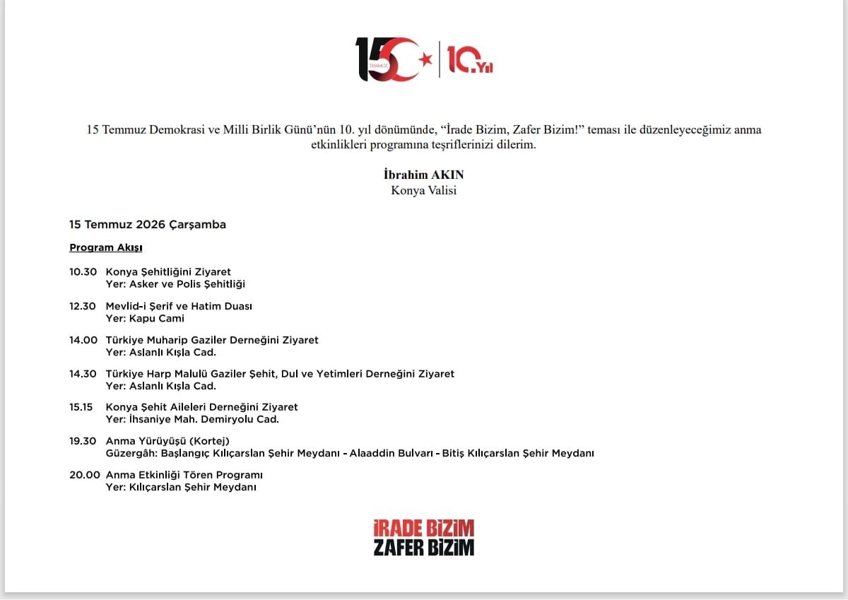 15 TEMMUZ DEMOKRASİ VE MİLLİ BİRLİK GÜNÜ PROGRAMI 